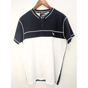 Stone Falcon Polo Shirt Men Preppy Academic Lightweight Navy White Sz L NEW Tags